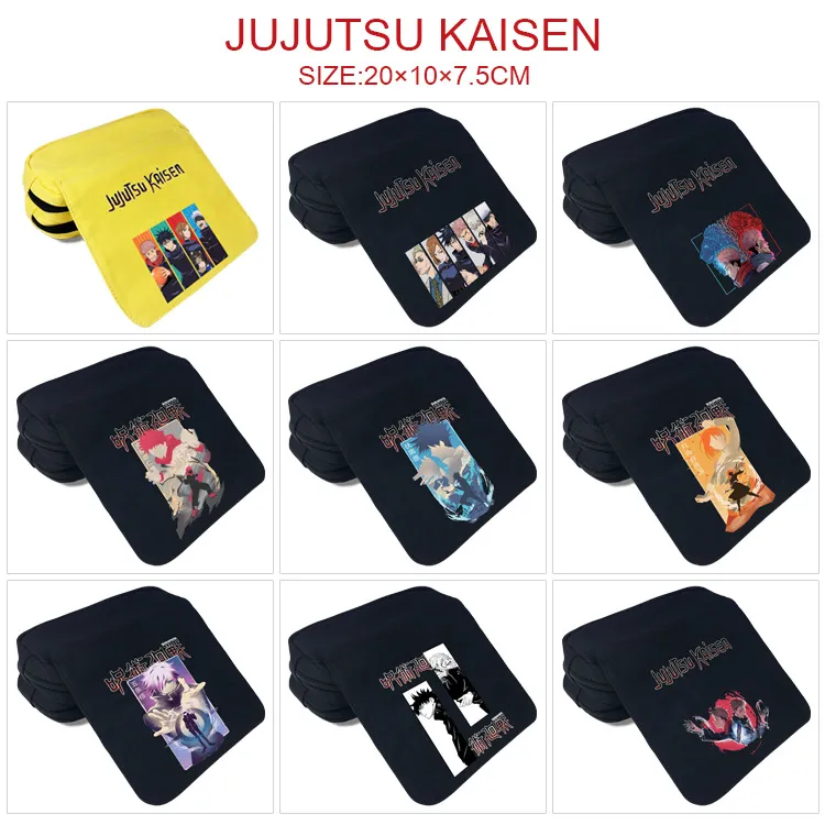 Jujutsu Kaisen Inspired Double-Layer Canvas Pencil Case – Large Capacity 2-in-1 Stationery Bag & Wallet with Gojo & Yuji Print, Zipper Pencil Pouch for School, Students & Anime Fans